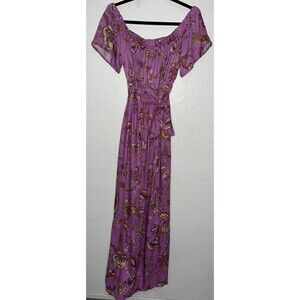 Isabel Maternity Cold Shoulder Fit & Flare Dress Women Sz L Violet Floral